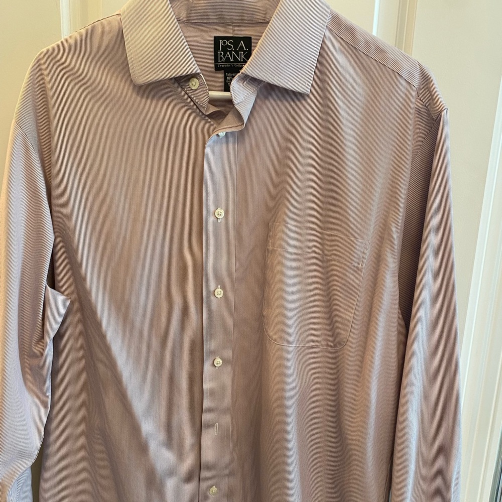Jos. A Bank brand large shirt. Color is white with maroon stripes.